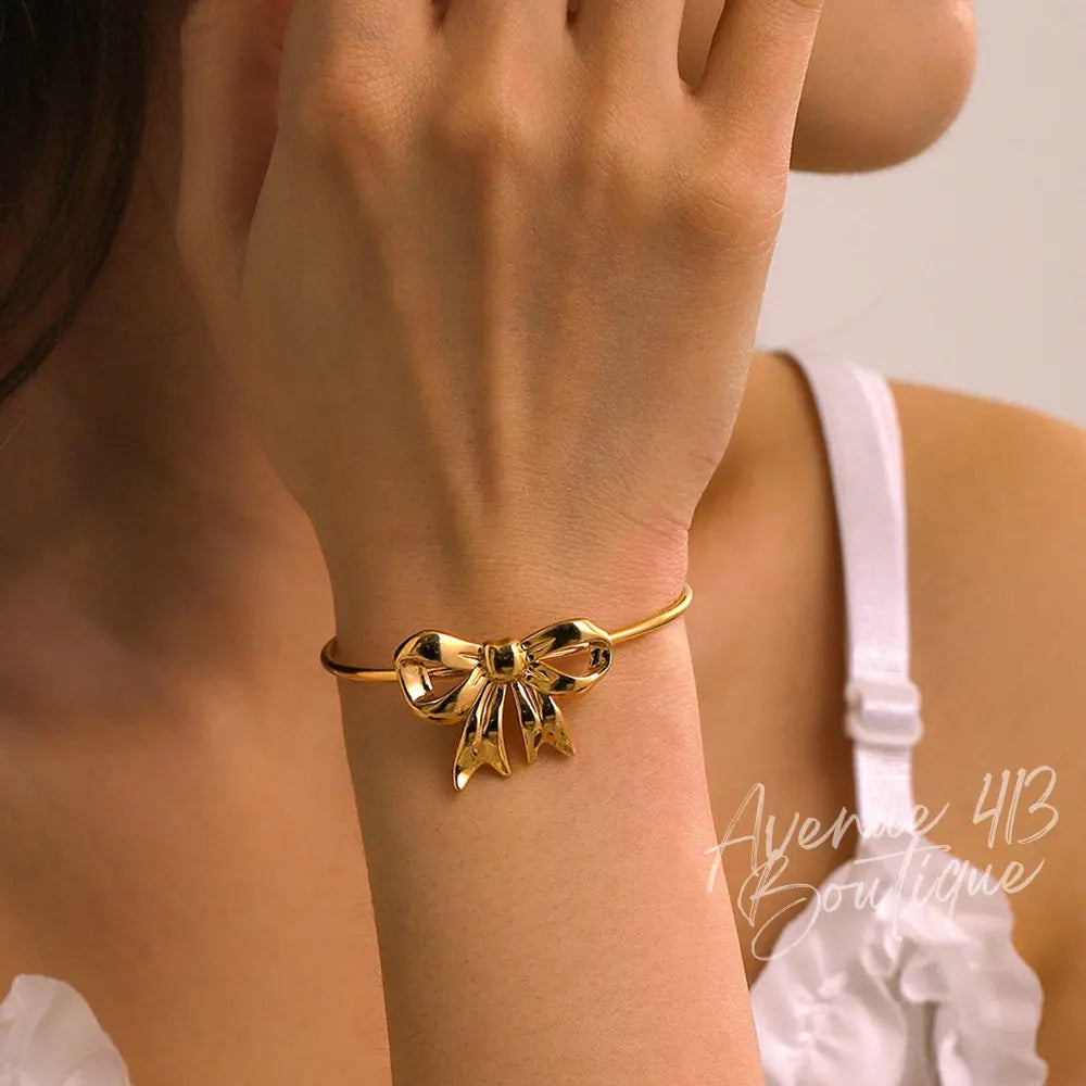 18K Gold-Plated Stainless Steel Bow Bracelet Trendsi