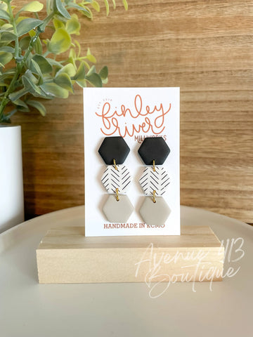 Ellie | Neutral Chevron | Clay Earrings Finley River Millworks