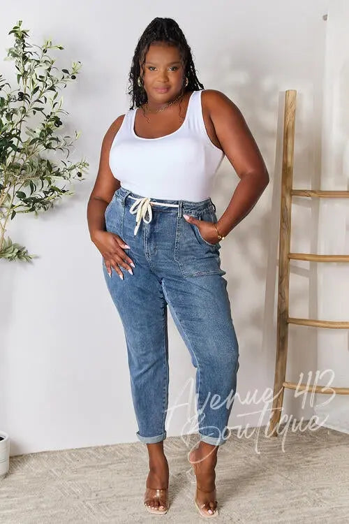 Judy Blue Full Size High Waist Drawstring Denim Jeans Trendsi