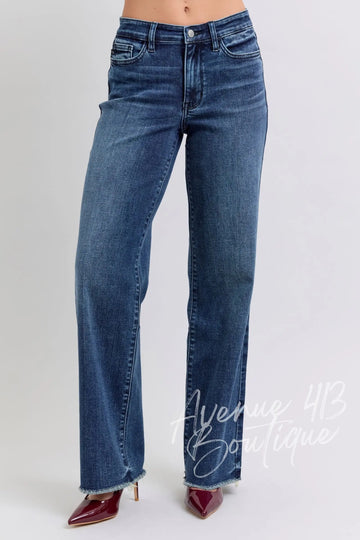 Judy Blue Full Size Raw Hem Mid Rise Jeans Trendsi