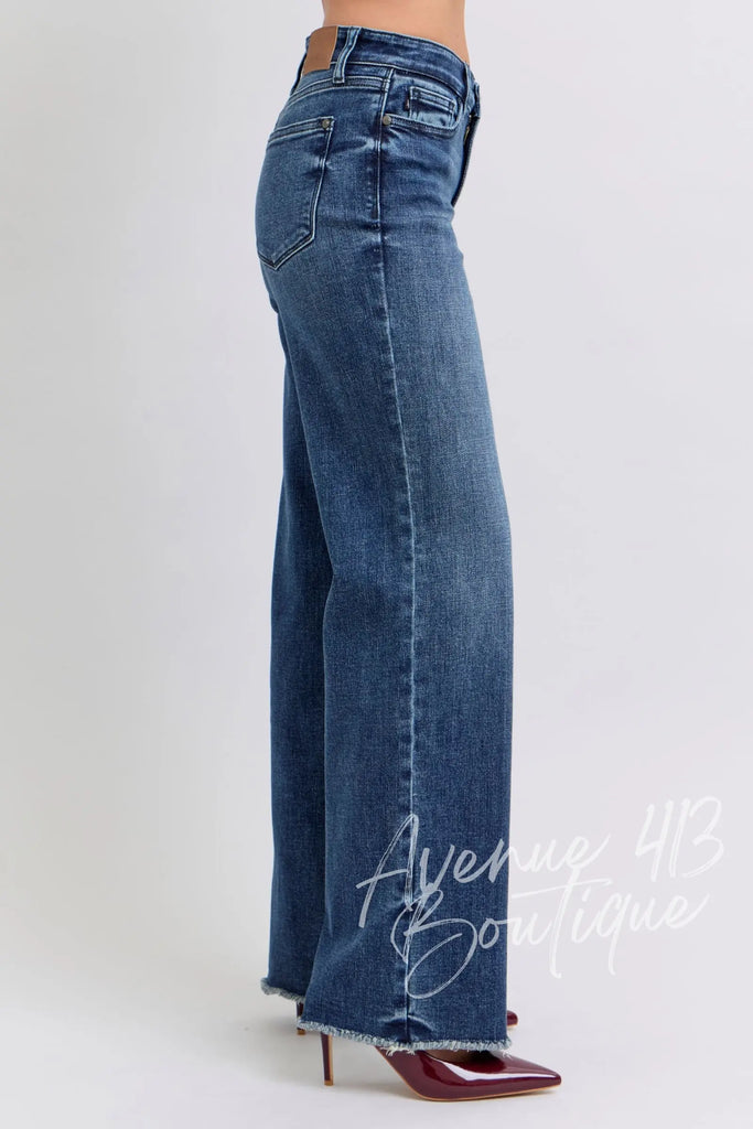 Judy Blue Full Size Raw Hem Mid Rise Jeans Trendsi