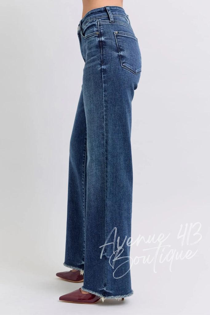 Judy Blue Full Size Raw Hem Mid Rise Jeans Trendsi