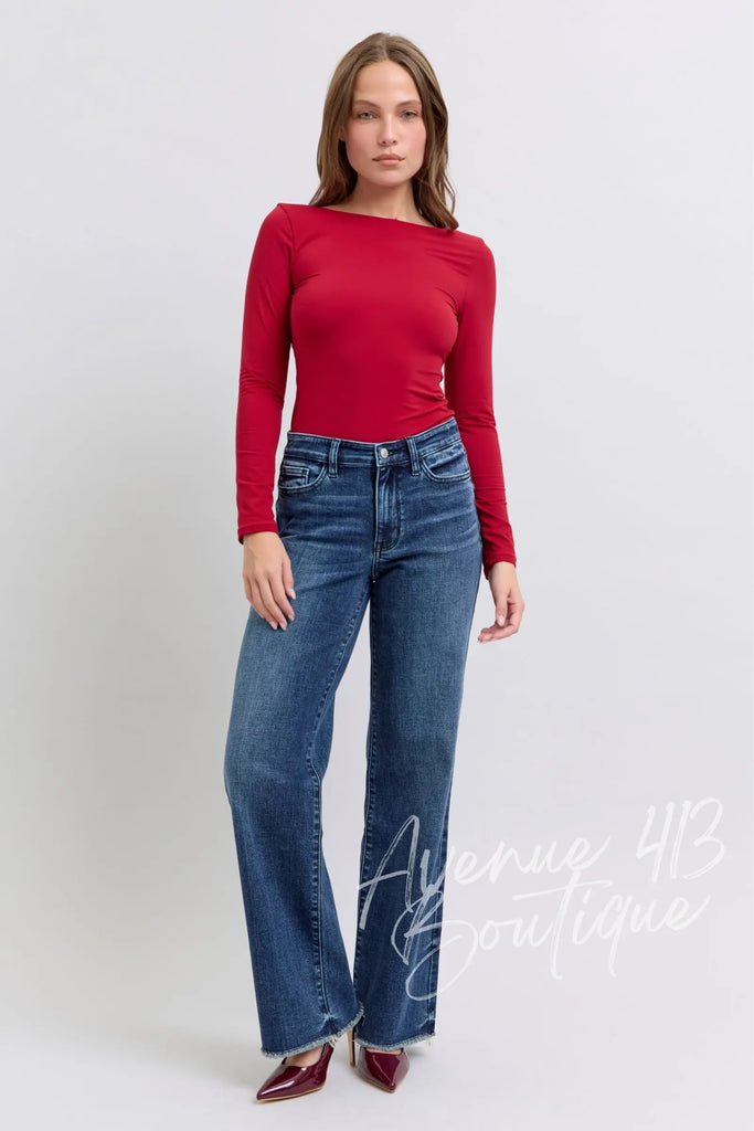 Judy Blue Full Size Raw Hem Mid Rise Jeans Trendsi