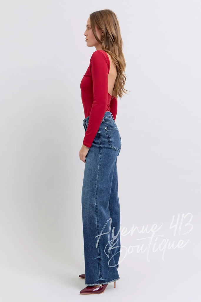 Judy Blue Full Size Raw Hem Mid Rise Jeans Trendsi