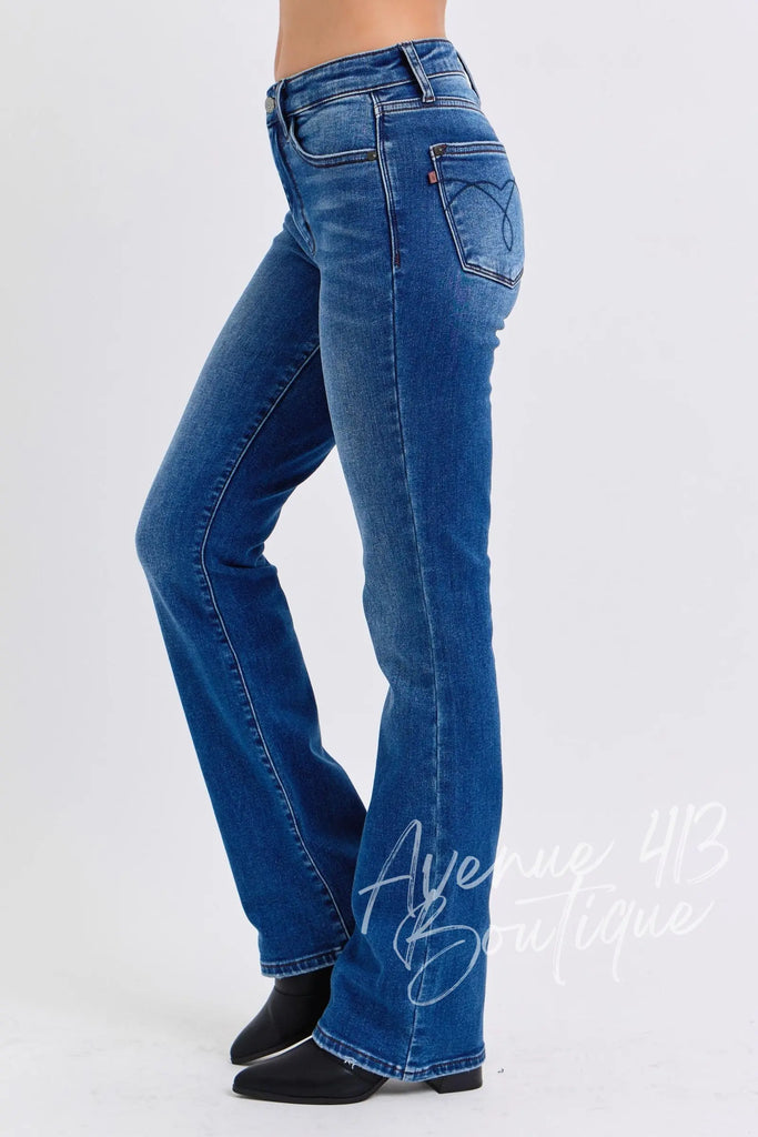 Judy Blue Full Size Run Mid-Rise Bootcut Jeans with Thermal Lining Trendsi