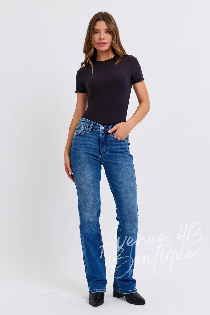 Judy Blue Full Size Run Mid-Rise Bootcut Jeans with Thermal Lining Trendsi