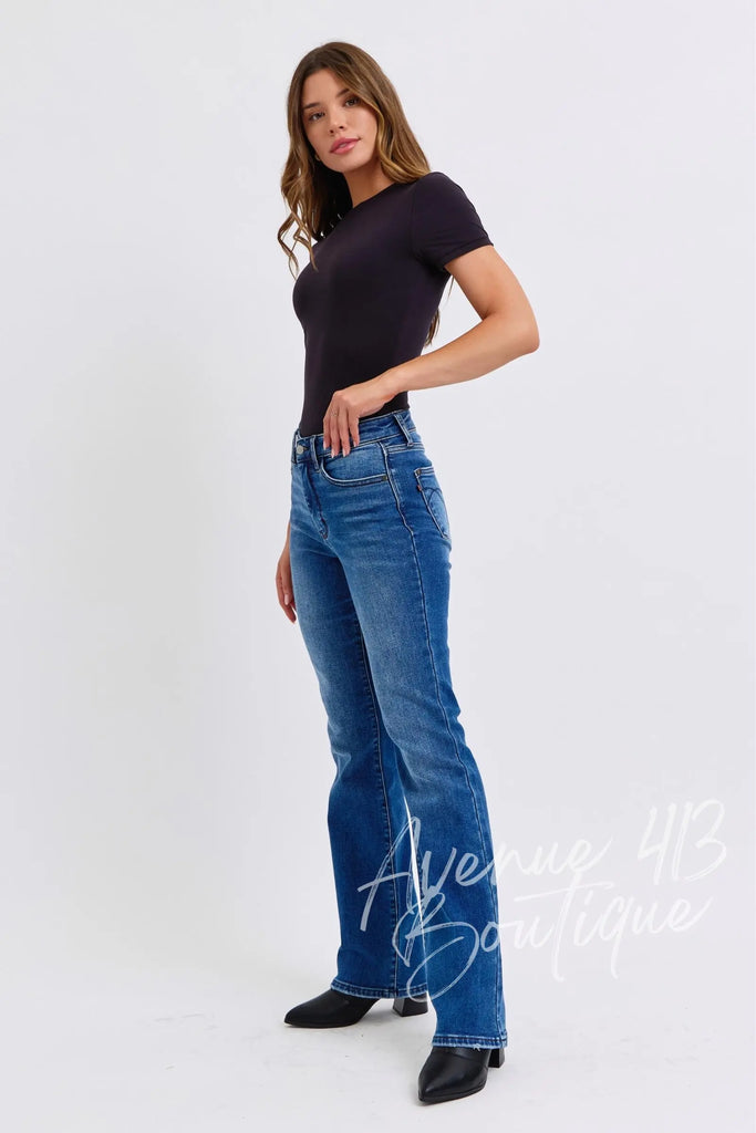 Judy Blue Full Size Run Mid-Rise Bootcut Jeans with Thermal Lining Trendsi