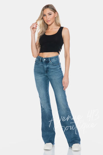 Judy Blue Full Size Tummy Control Cut Hem Flare Jeans Trendsi