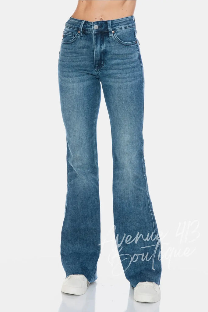 Judy Blue Full Size Tummy Control Cut Hem Flare Jeans Trendsi