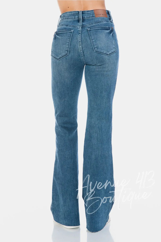 Judy Blue Full Size Tummy Control Cut Hem Flare Jeans Trendsi