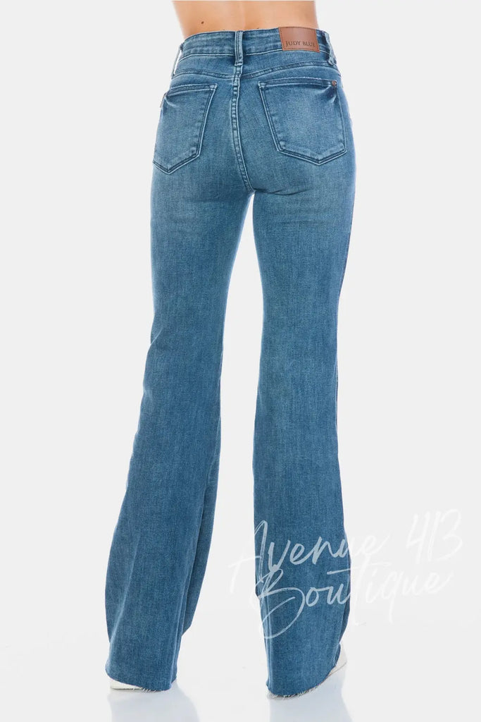 Judy Blue Full Size Tummy Control Cut Hem Flare Jeans Trendsi