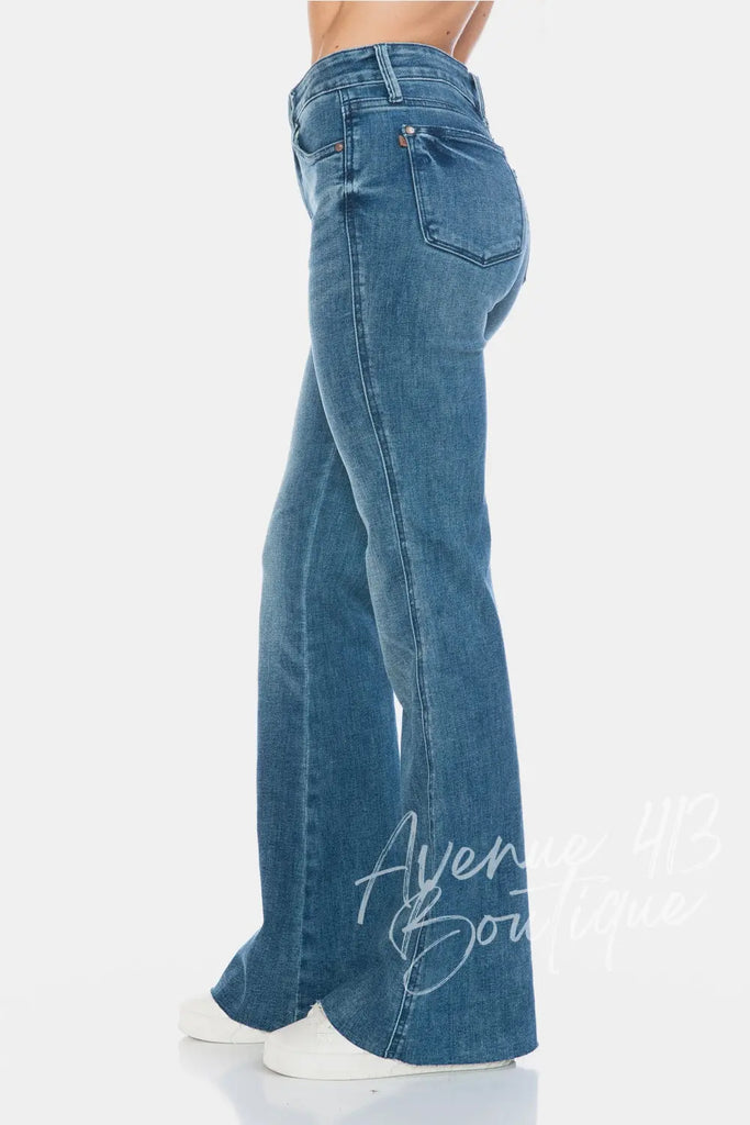 Judy Blue Full Size Tummy Control Cut Hem Flare Jeans Trendsi