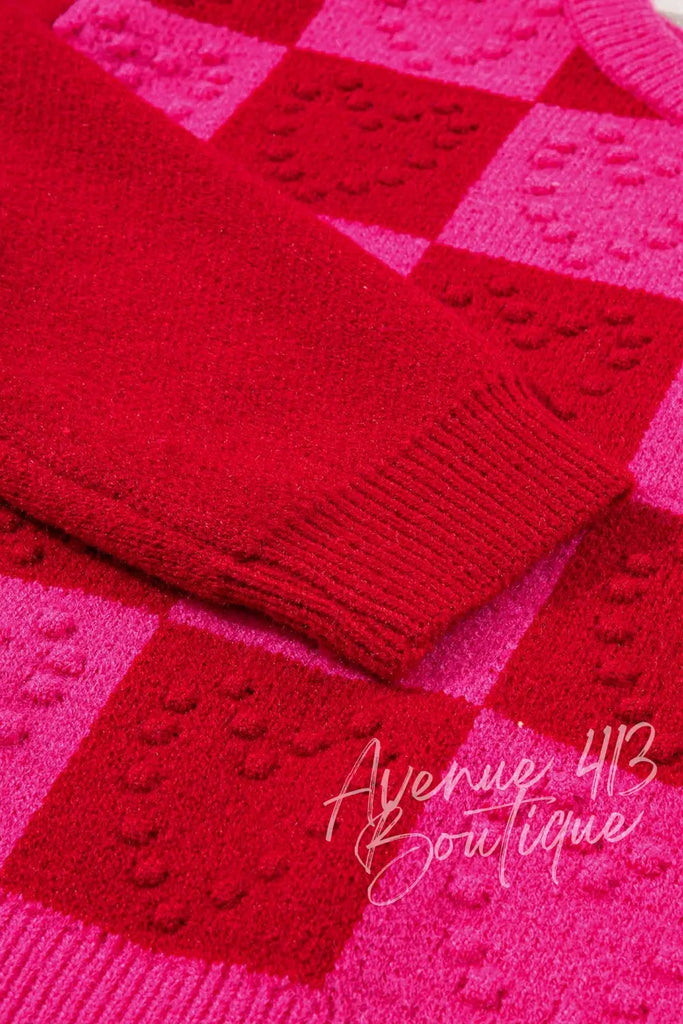 Checker Heart Long Sleeve Sweater: M / Multi-Colored Pretty Bash
