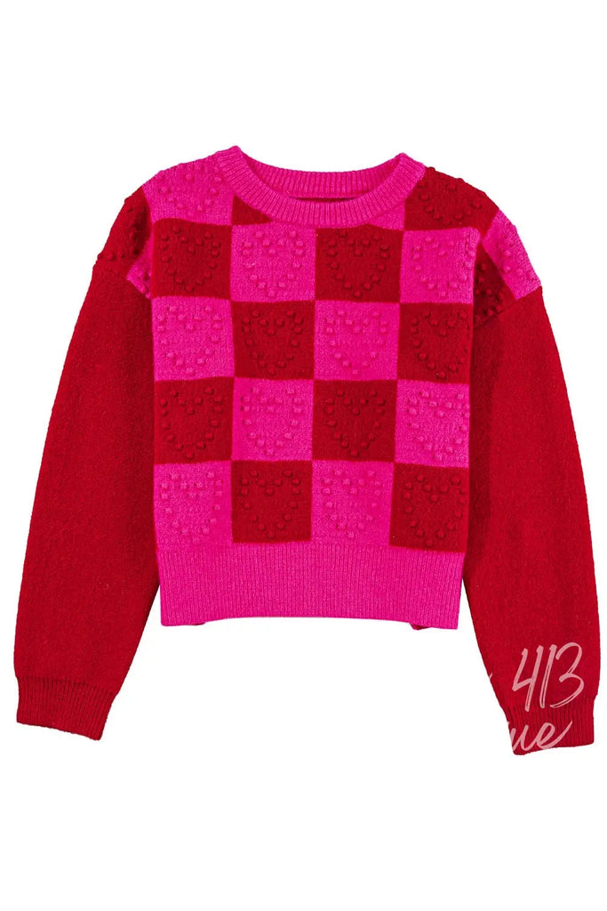 Checker Heart Long Sleeve Sweater: S / Multi-Colored Pretty Bash