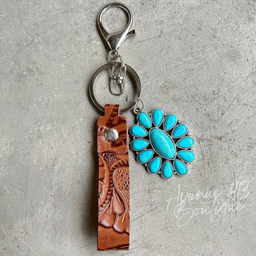 Turquoise Genuine Leather Key Chain Trendsi