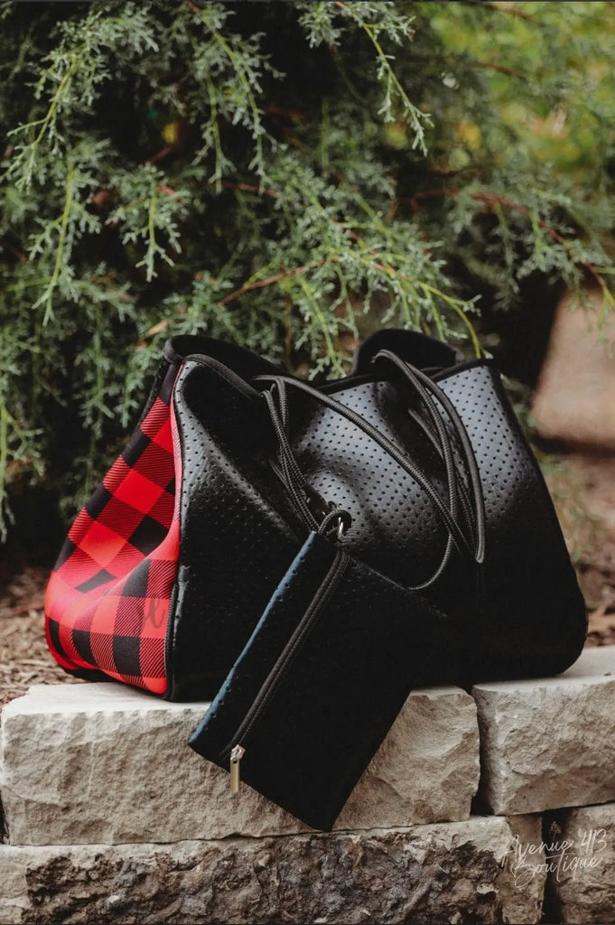 Buffalo Plaid Neoprene Tote Avenue 413 Boutique