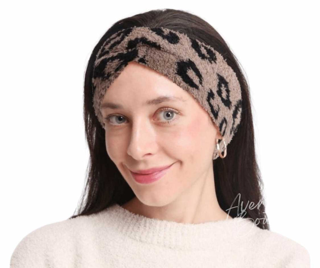 Comfy Luxe Fuzzy Knit Leopard Print Headwrap Avenue 413 Boutique