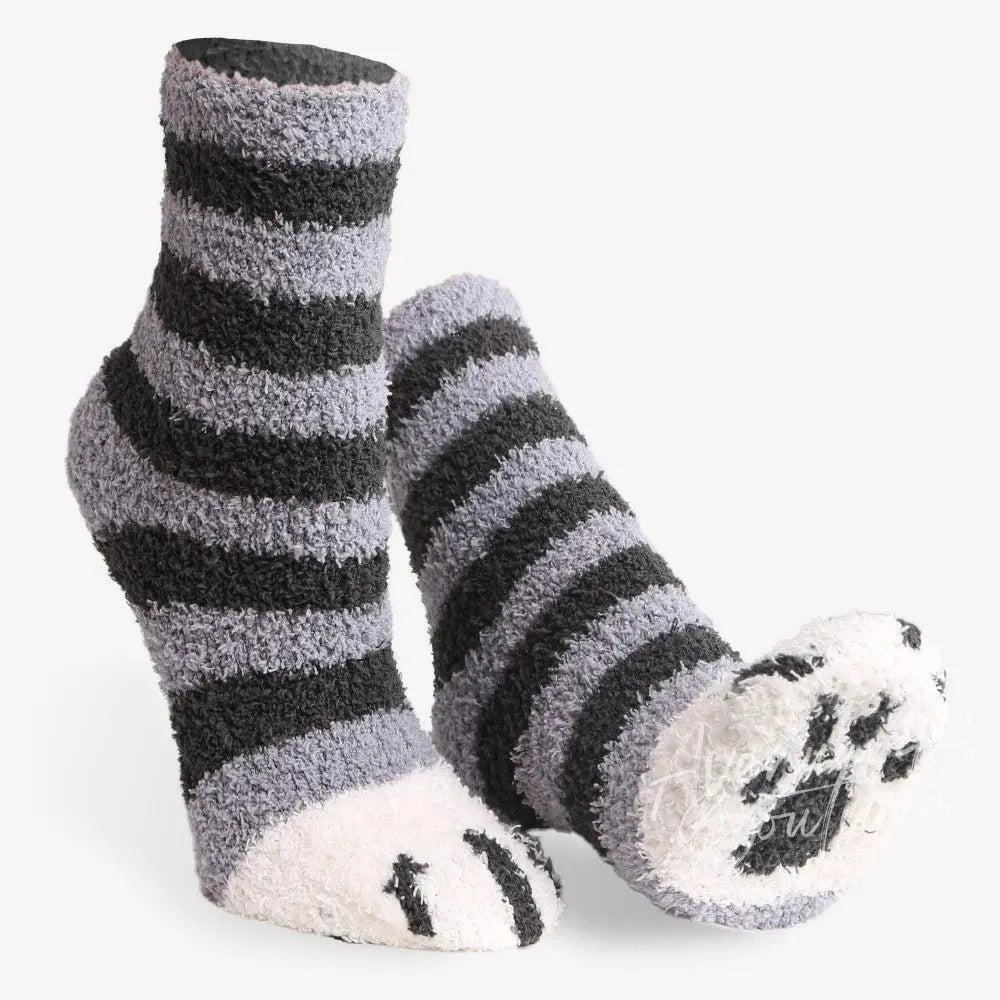 Comfy Luxe Fuzzy Knit Paw Print Socks Avenue 413 Boutique