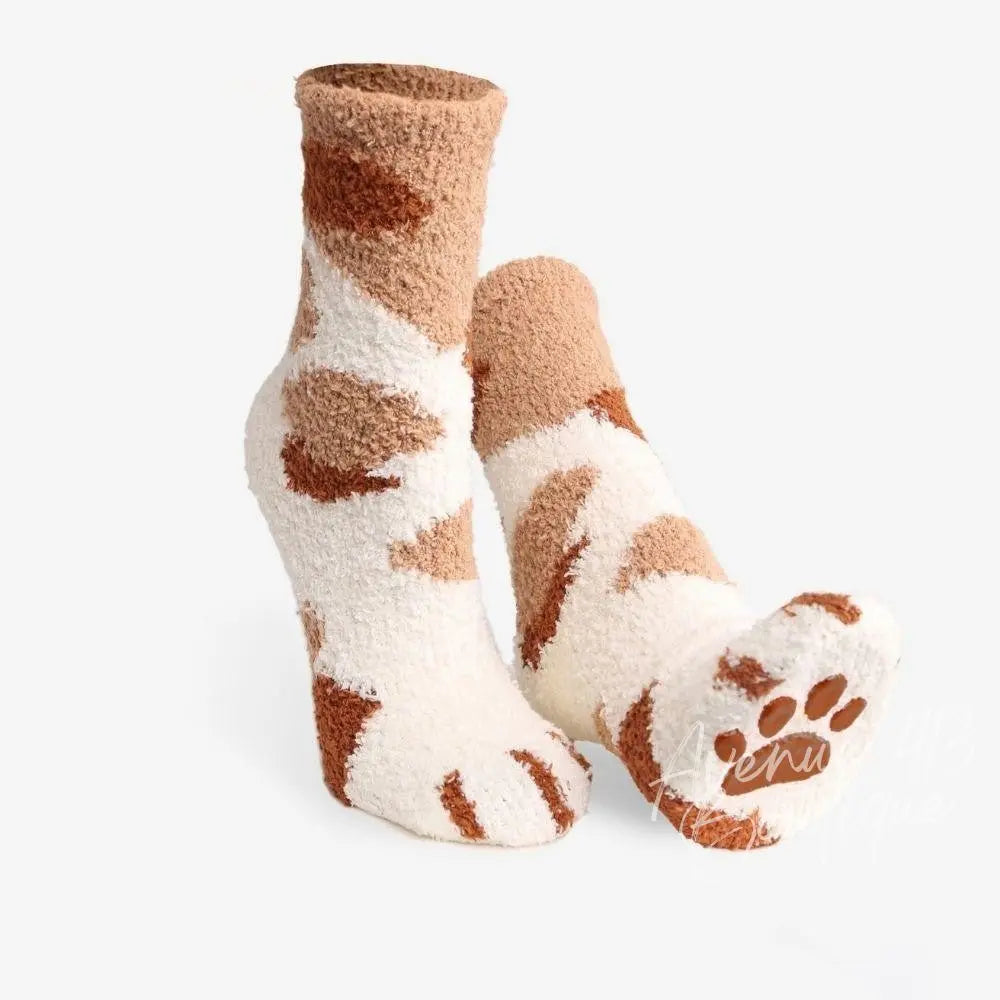 Comfy Luxe Fuzzy Knit Paw Print Socks Avenue 413 Boutique