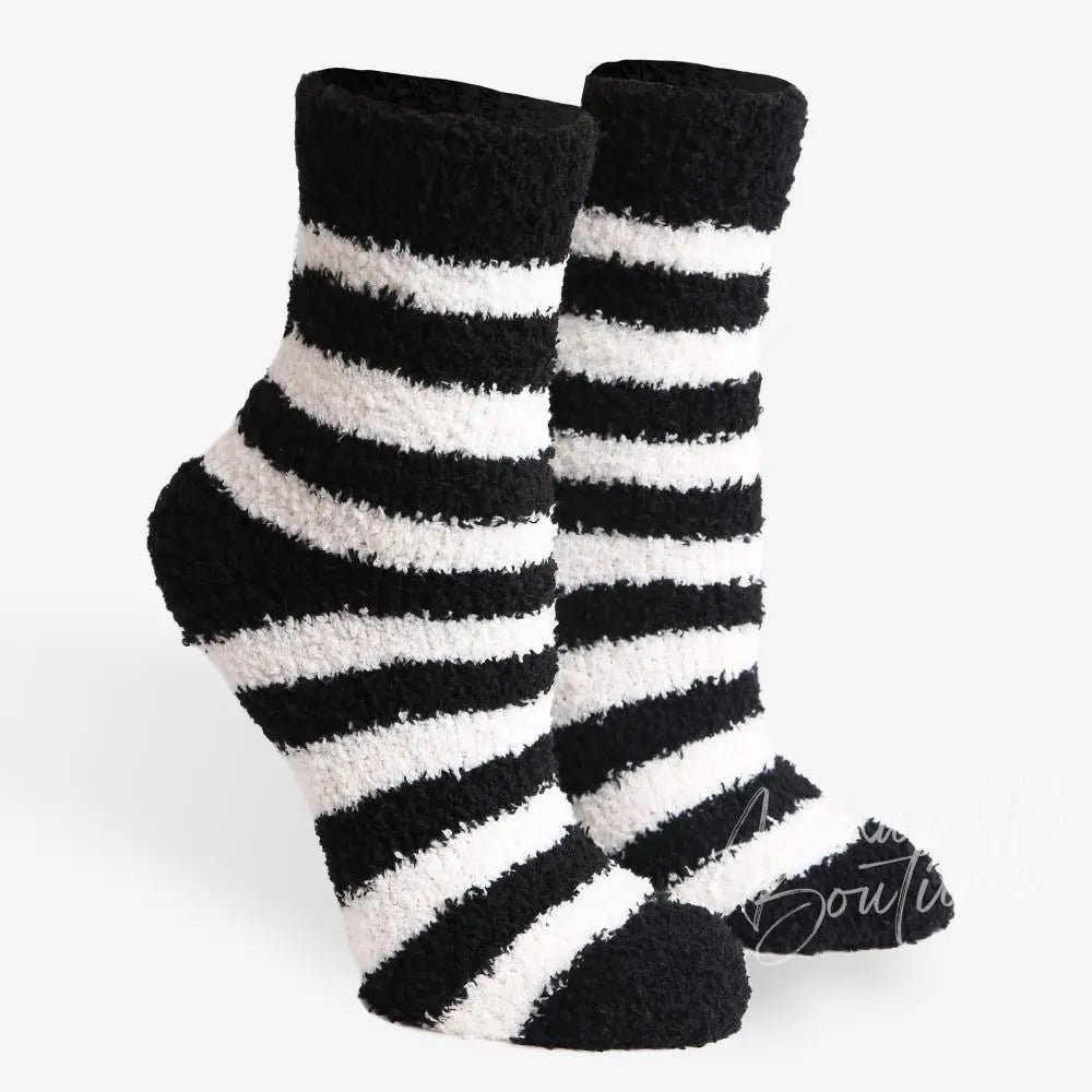 Comfy Luxe Fuzzy Knit Striped Socks Avenue 413 Boutique