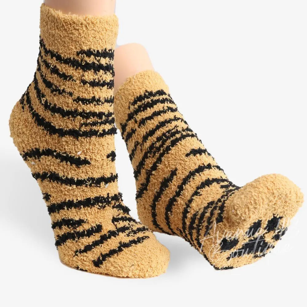 Comfy Luxe Fuzzy Knit Zebra Print Socks Avenue 413 Boutique