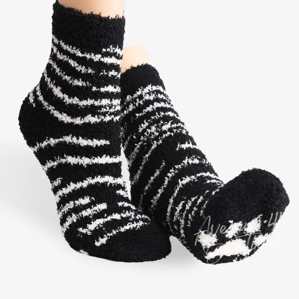 Comfy Luxe Fuzzy Knit Zebra Print Socks Avenue 413 Boutique