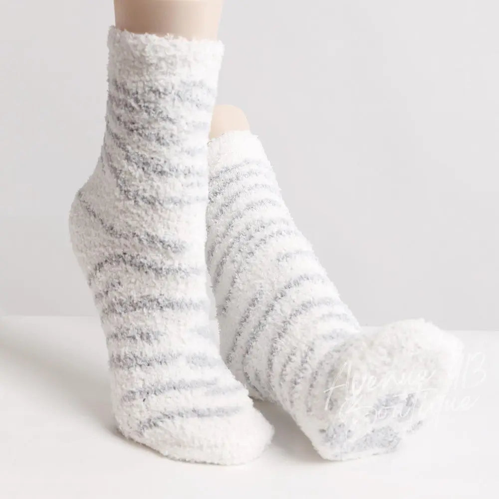 Comfy Luxe Fuzzy Knit Zebra Print Socks Avenue 413 Boutique