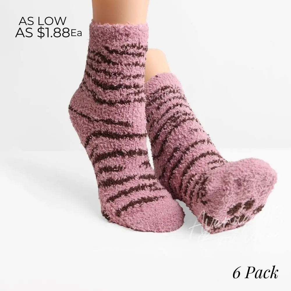 Comfy Luxe Fuzzy Knit Zebra Print Socks Avenue 413 Boutique