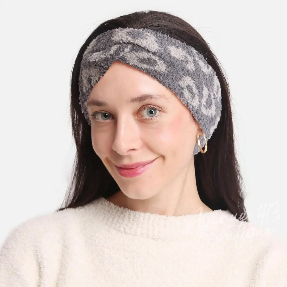 ComfyLuxe Fuzzy Knit Leopard Print Headwrap Avenue 413 Boutique