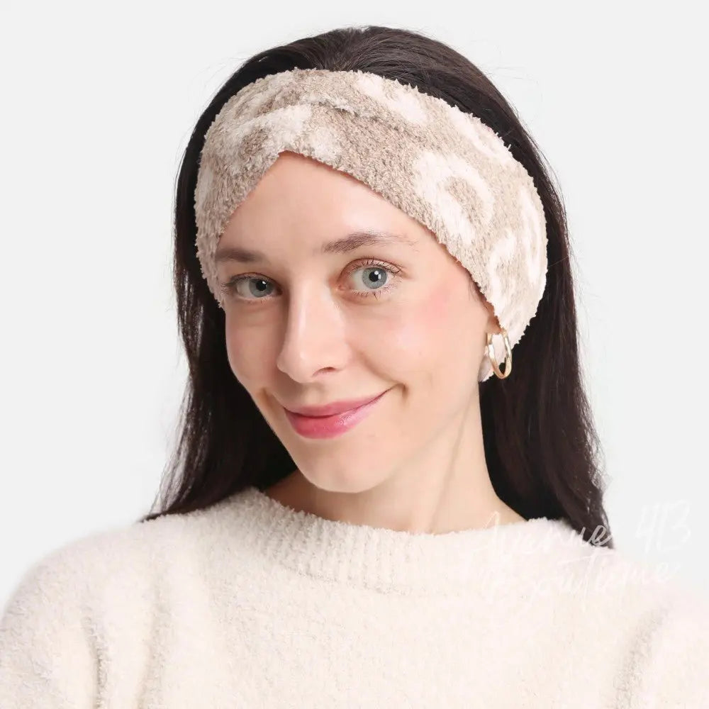 ComfyLuxe Fuzzy Knit Leopard Print Headwrap Avenue 413 Boutique