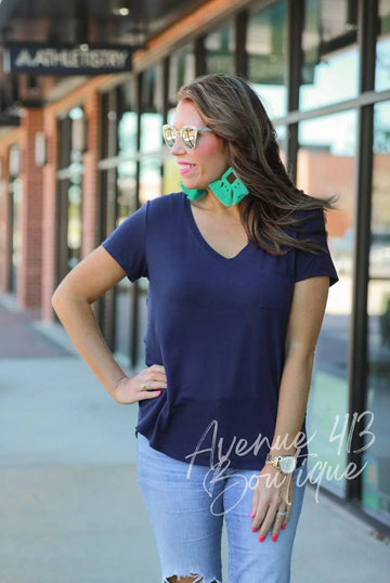 NEW Basic Pocket Tee Navy Avenue 413 Boutique