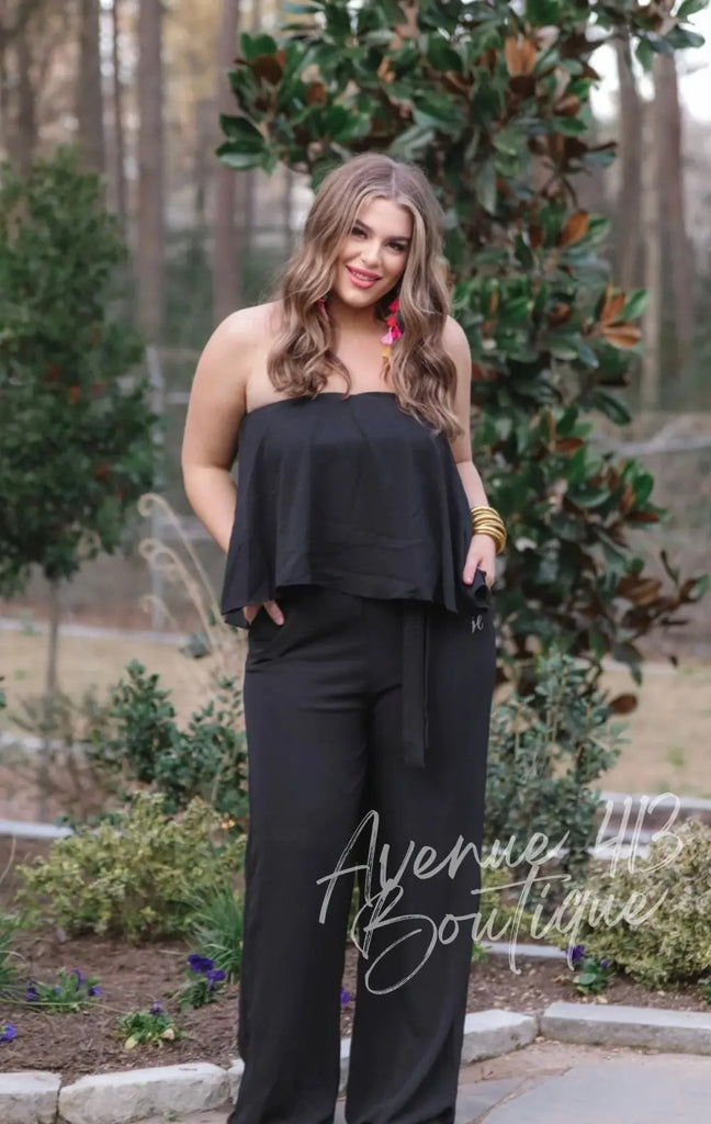NEW Catalina Pocketed Ruffle Jumpsuit Black Avenue 413 Boutique