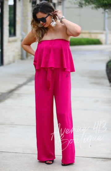 NEW Catalina Pocketed Ruffle Jumpsuit Fuschia Avenue 413 Boutique