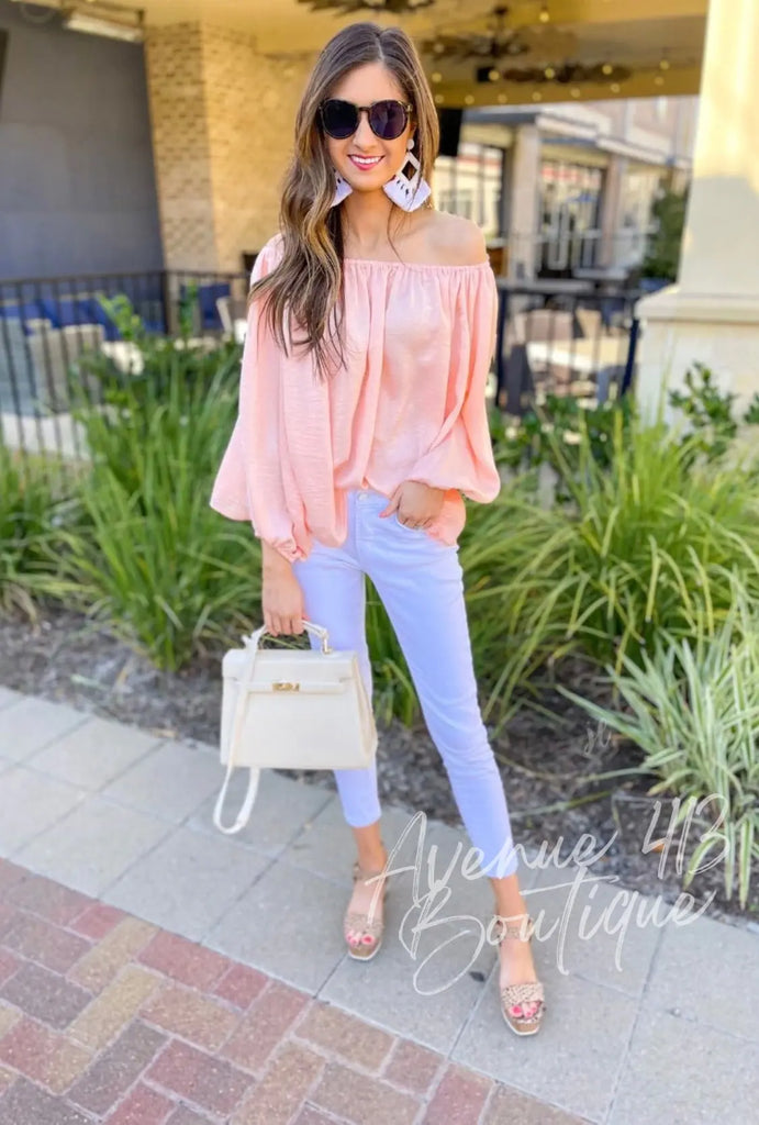 NEW Chasing Fame Satin Off the Shoulder Top Blush Avenue 413 Boutique