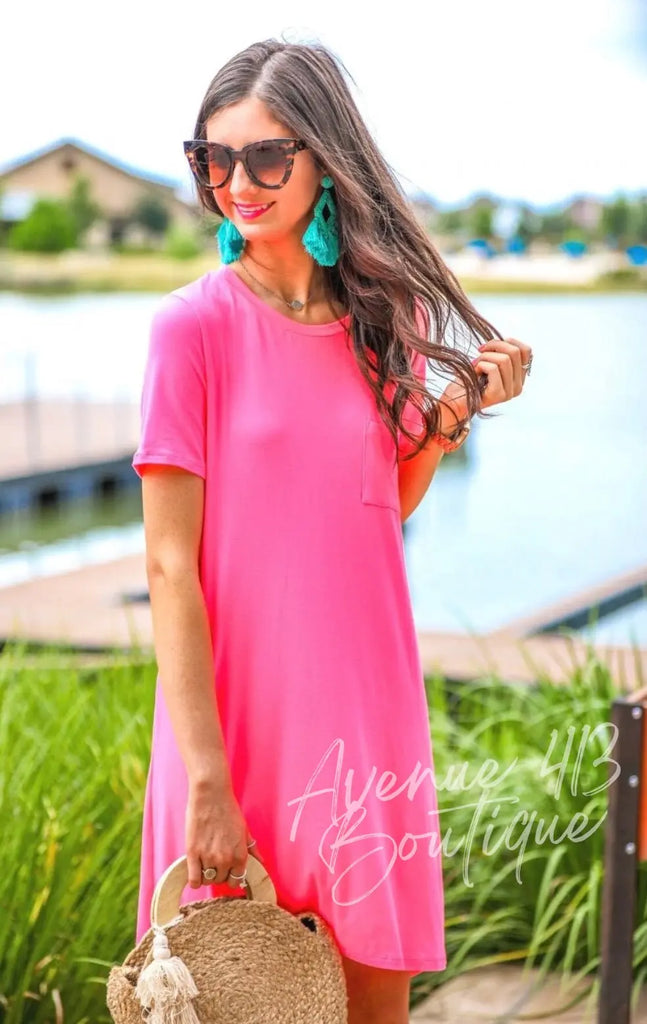 NEW Maddy T-Shirt Dress Neon Pink Avenue 413 Boutique