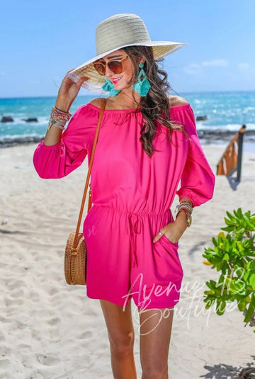 NEW Malibu Off The Shoulder Romper Fuschia Avenue 413 Boutique