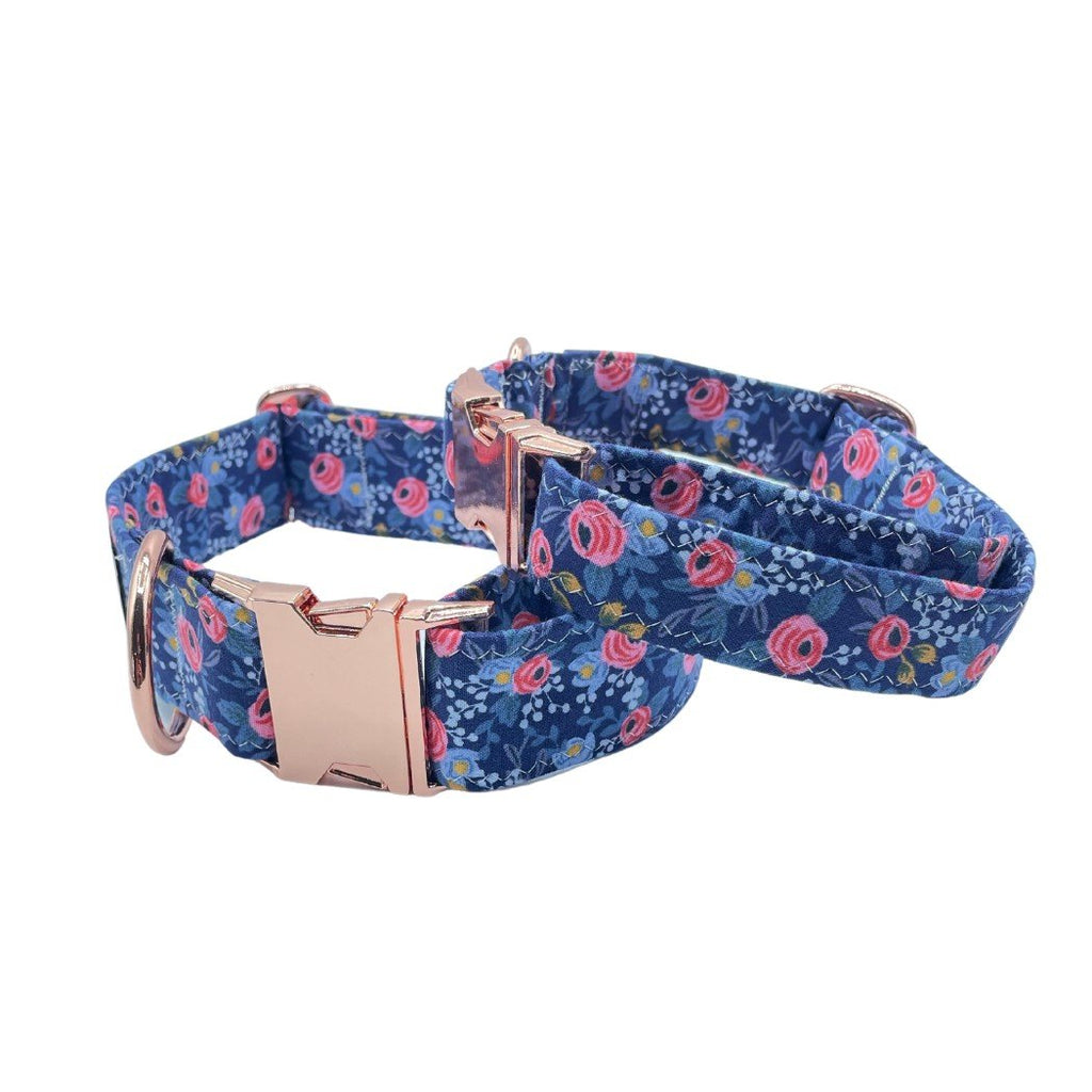 NEW Navy Rose Floral Dog Collar Avenue 413 Boutique