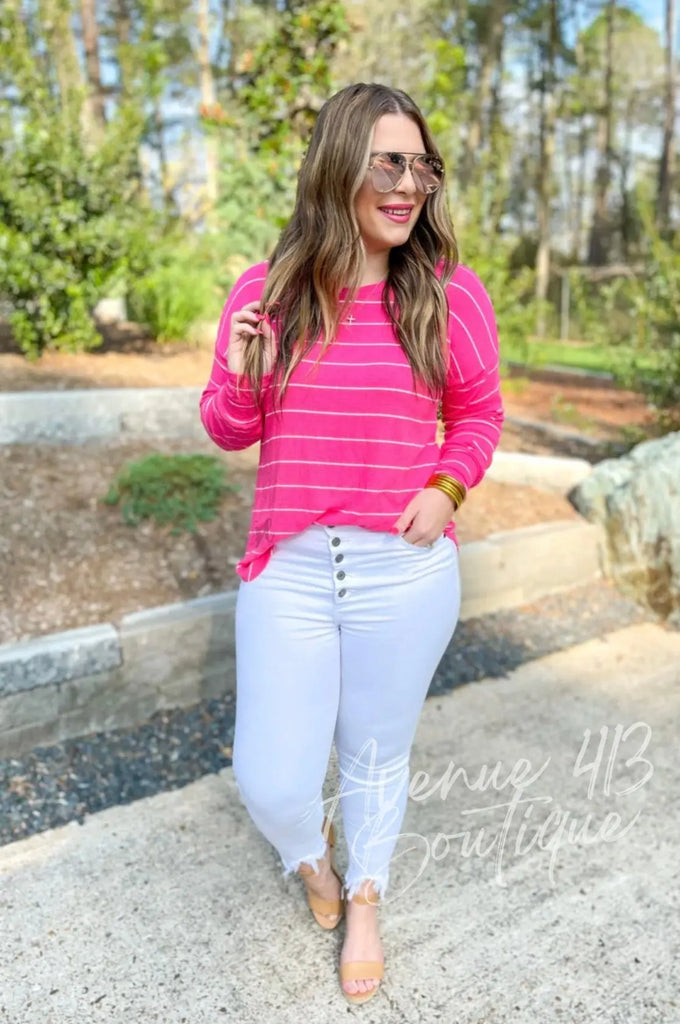 NEW Sarah Striped Top Pink Avenue 413 Boutique