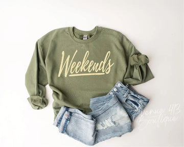 NEW Weekends Olive Sweatshirt Avenue 413 Boutique